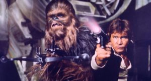 Chewbacca und Han Solo in Krieg der Sterne